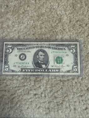 US Five Dollar Bill - Green and Black Currency